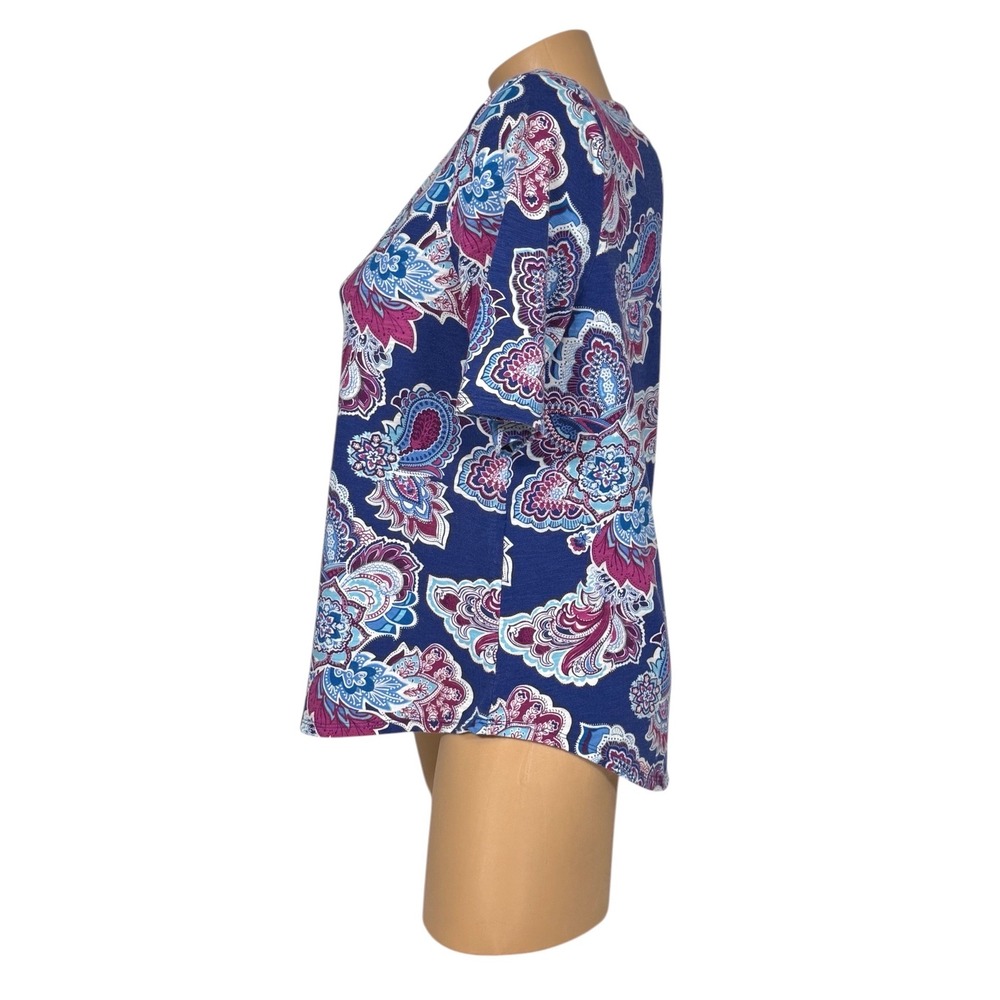 Chico's Blue Purple Paisley Floral Scoop Neck Cotton Modal Top Size 1 Medium - Picture 4 of 9